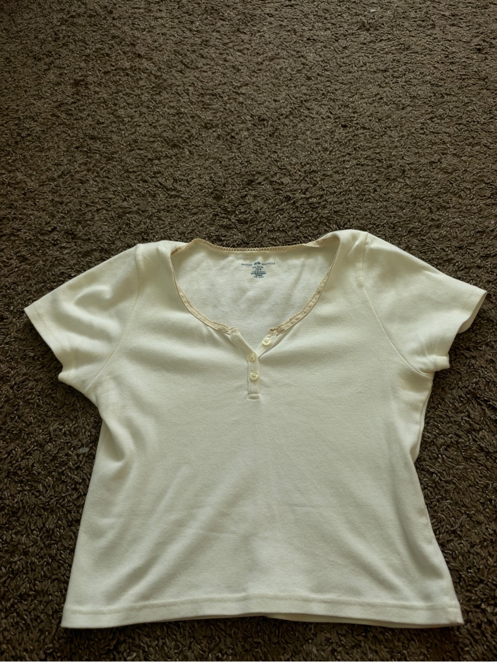 Brandy Melville Cream Short Sleeve Henley Top